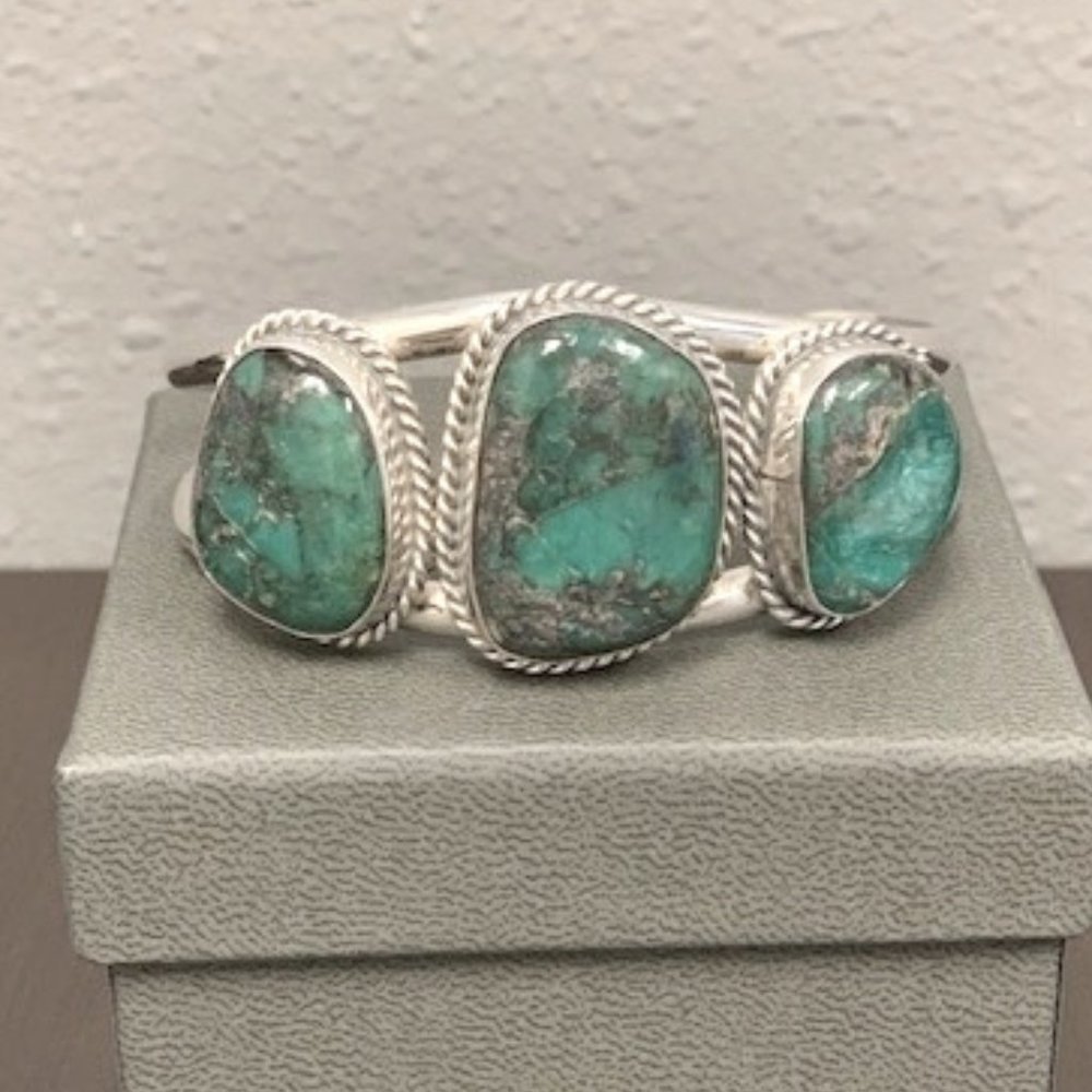 3-stone Green Turquoise Cuff Bracelet